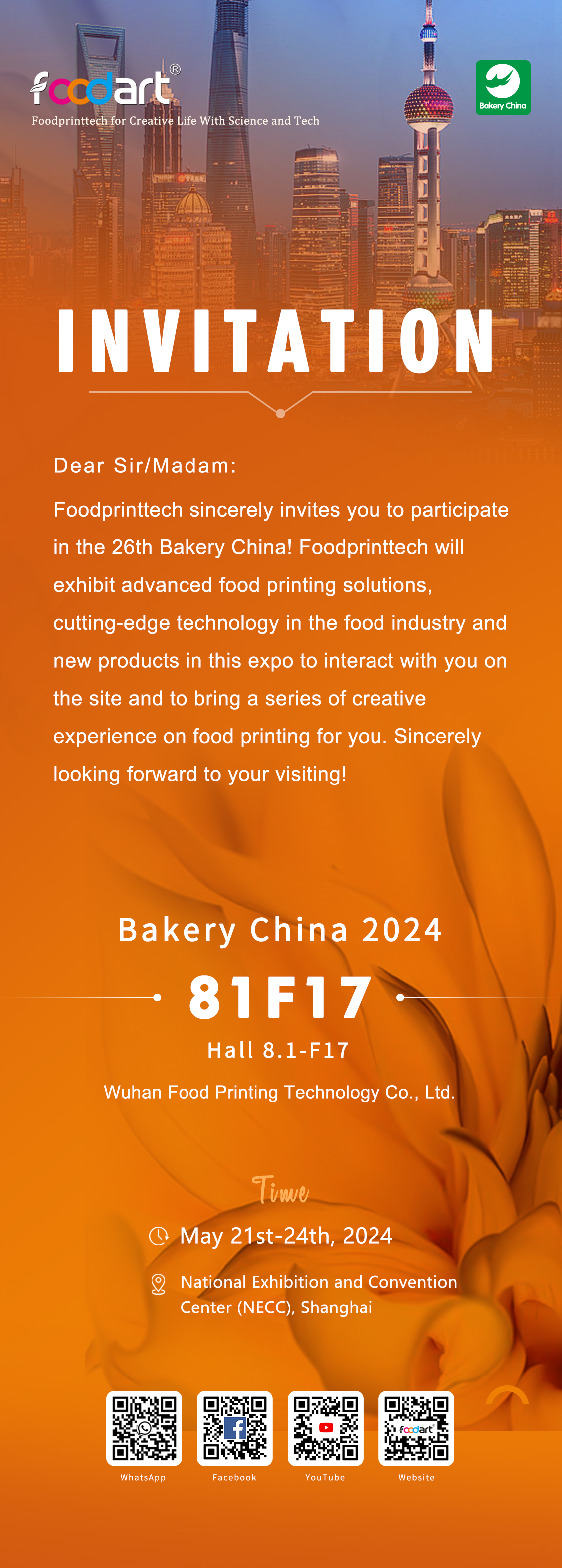 Invitación para The 26th Bakery China del 21 al 24 de mayo de 2024
